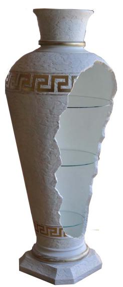Vase mit 2 x Glas Tablar/ Höhe 180cm ca. inkl. 2x Halogen ( Goldfarbig )